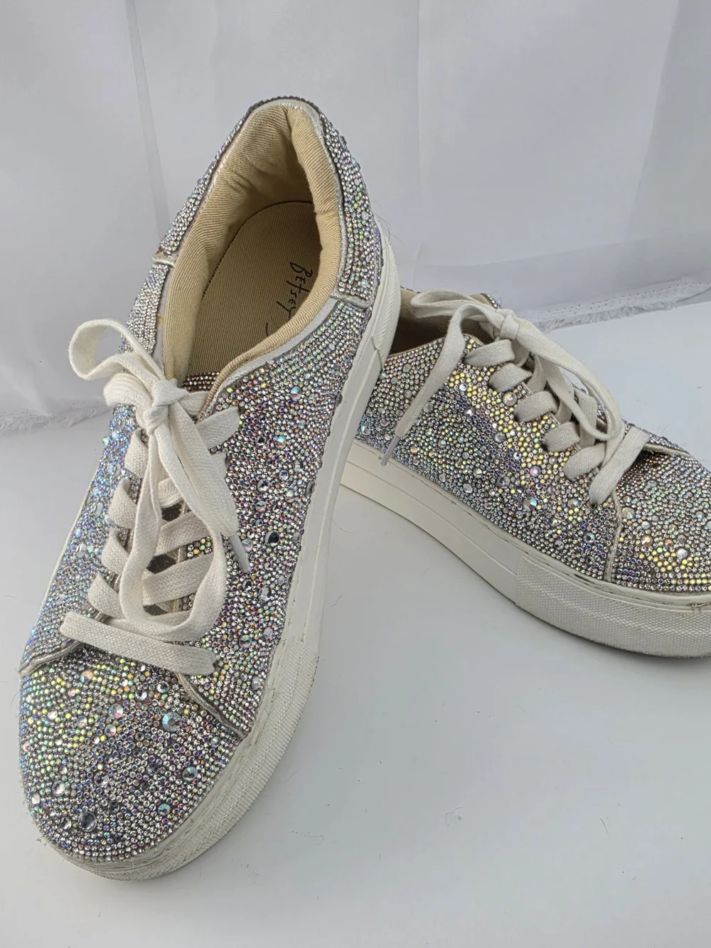 Betsey Johnson Sidny Rhinestone Crystal Embellished Platform Sneakers - White